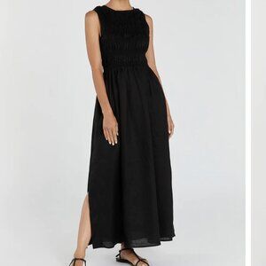 LESSI BLACK LINEN MAXI DRESS DISSH